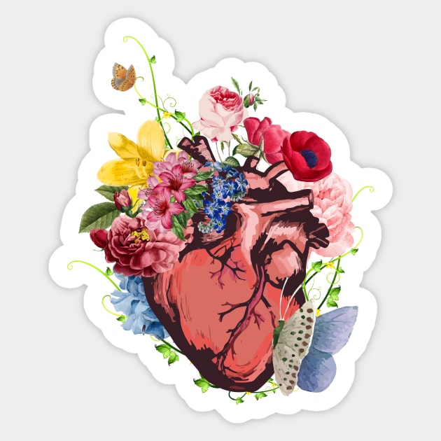 Floral Anatomical Heart with Butterflies Sticker by Thor